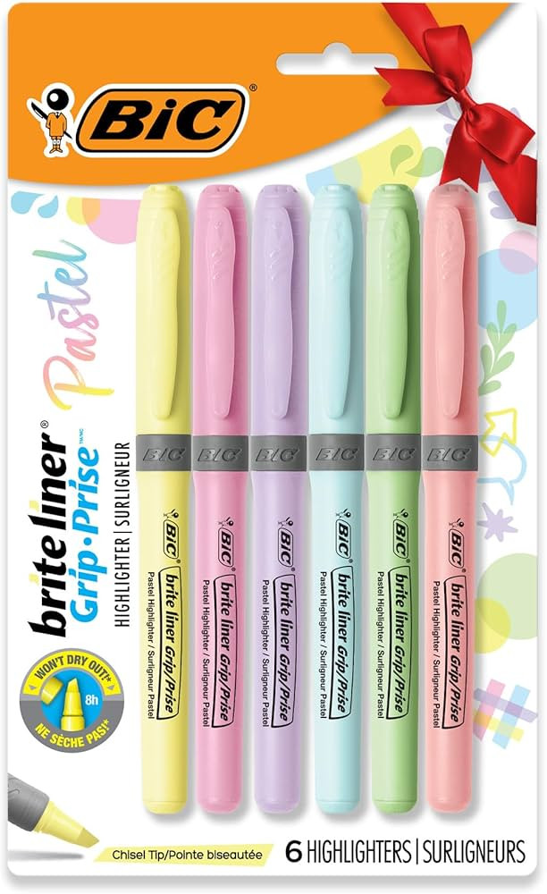 BIC Brite Liner Grip Pocket Highlighter, Assorted Ink Colors, Chisel Tip, Assorted Barrel Colors,... | Amazon (US)
