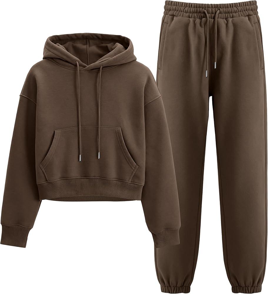 Flygo Womens Fleece 2 Piece Outfits Sweatsuit Crop Pullover Sweatshirt Joggers Pants Tracksuit Se... | Amazon (US)