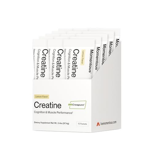 Momentous Creatine Lemon Monohydrate Powder Packets - Creapure® Creatine Powder Supports Strength, Lean Muscle, & Recovery for Men & Women - NSF Certified for Sport® - 6.49 g per Serving, 15 Servings | Amazon (US)
