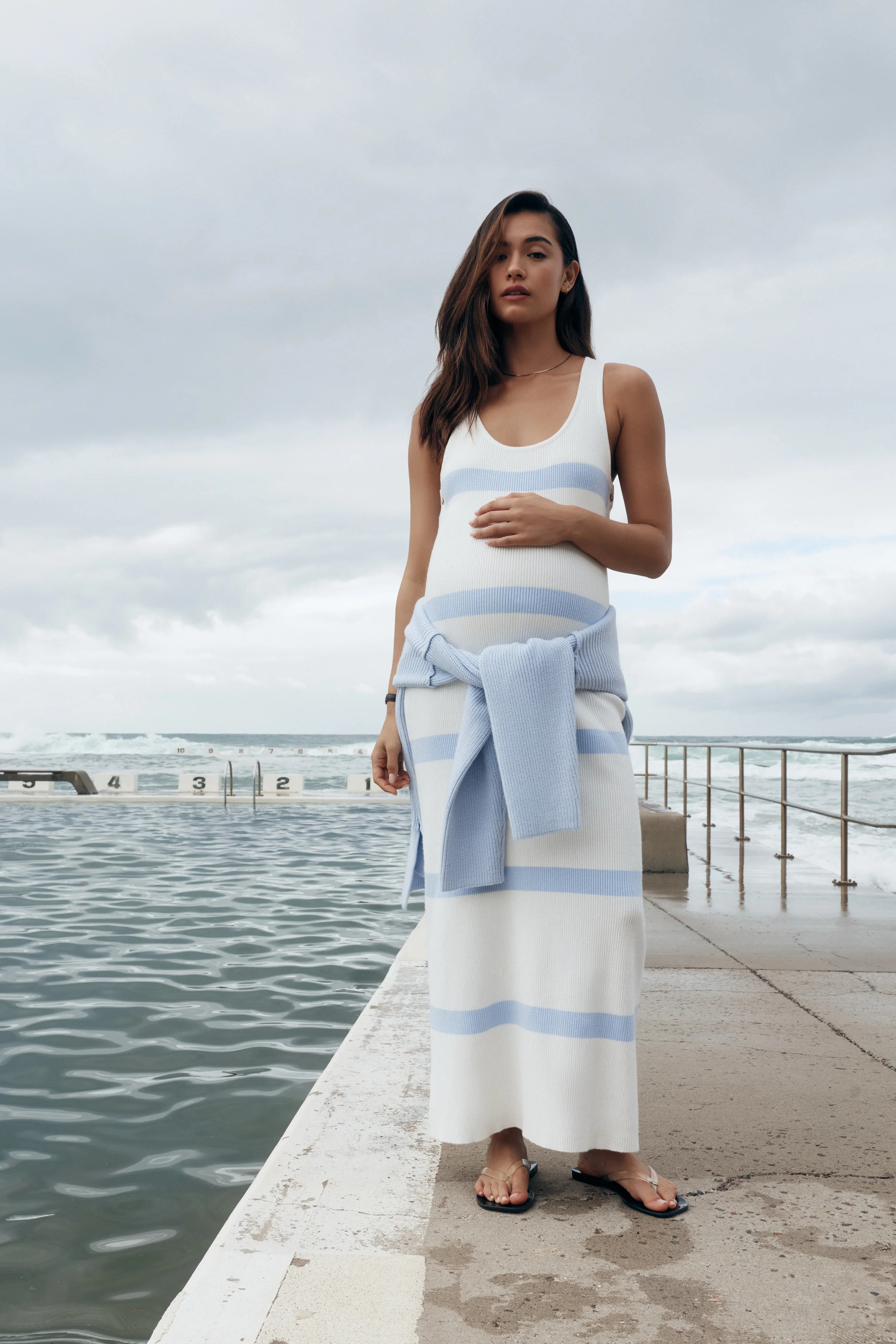 Isla Knit Dress (Off White Cornflower Stripe) | Legoe Heritage Maternity APAC