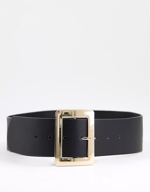 Glamorous Exclusive waist & hip blazer belt in recycled black PU with square gold buckle | ASOS (Global)