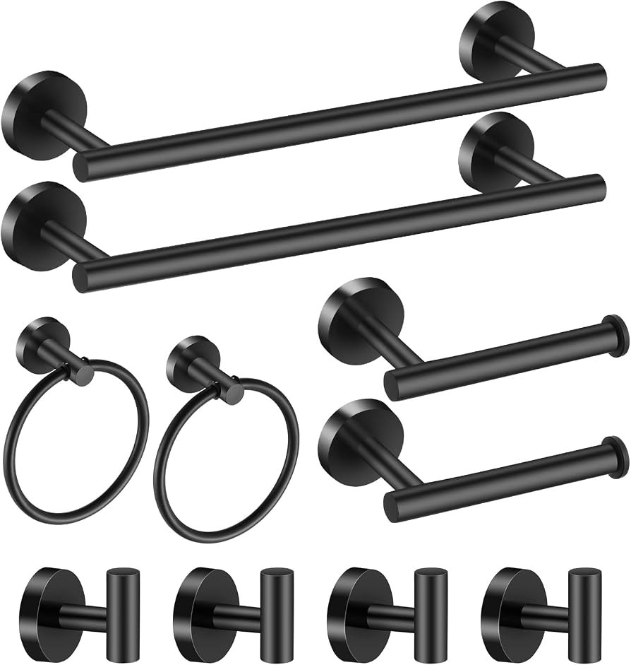 Bathroom Hardware Set Black 10 Pieces, Towel Bar Set Matte Black Stainless Steel Towel Rack Set I... | Amazon (US)