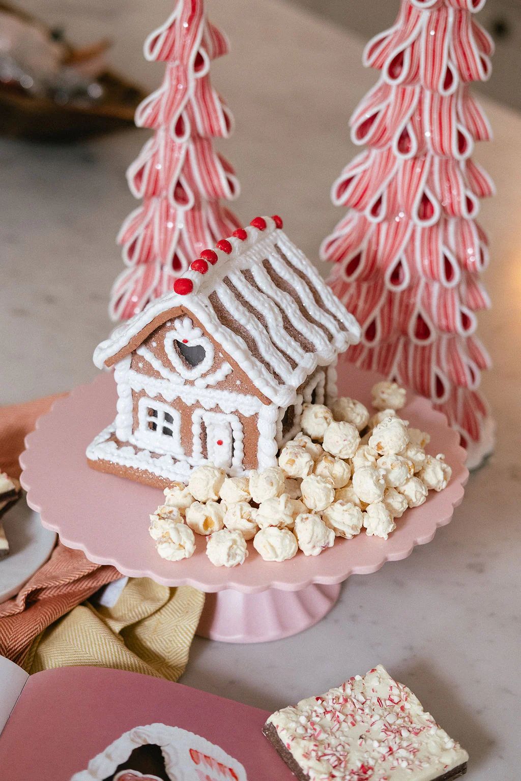 5.25" White Icing Lighted Gingerbread House | Pink Antlers