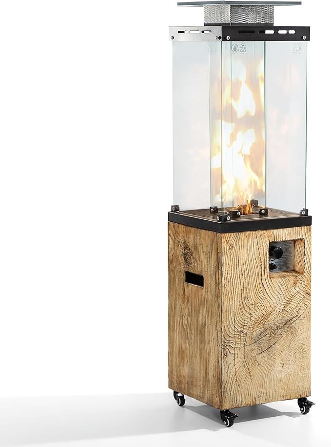 Joyside Patio Propane Heater - Outdoor 41000BTU Freestanding Heater with Two-Layer Wind-Shield Glass, Wood-Grain Gas Tank Holder, Wheels and Vent Top, Waterproof Cover Included, Natural Wood Color | Amazon (US)