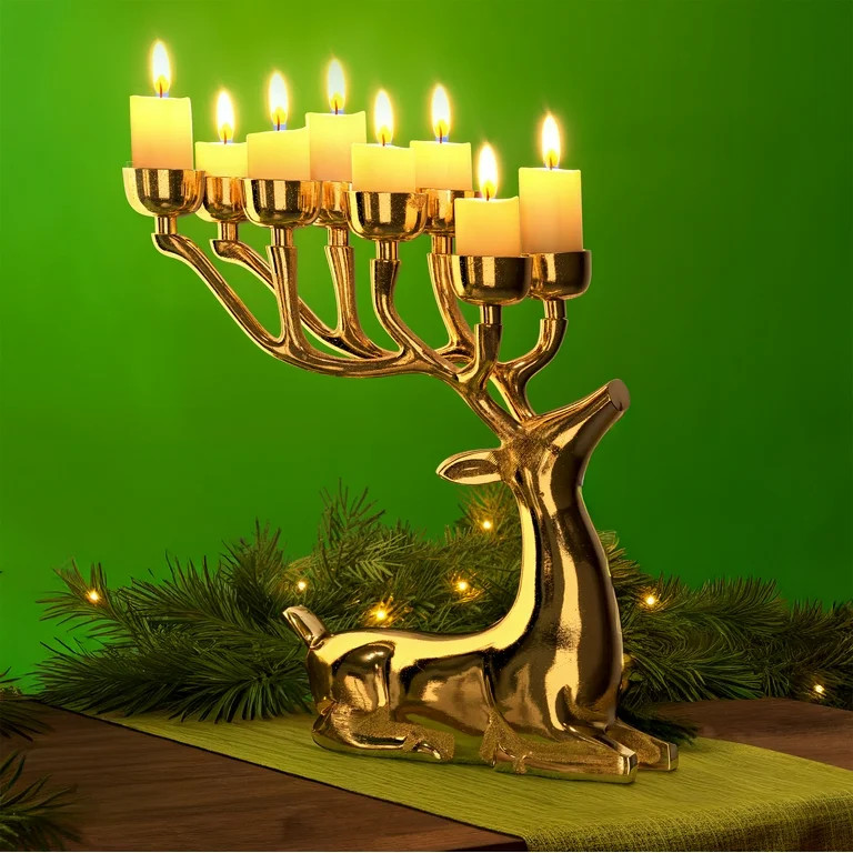 Cast Aluminum Sitting Reindeer Tealight Holder, Gold, 14", by My Texas House | Walmart (US)