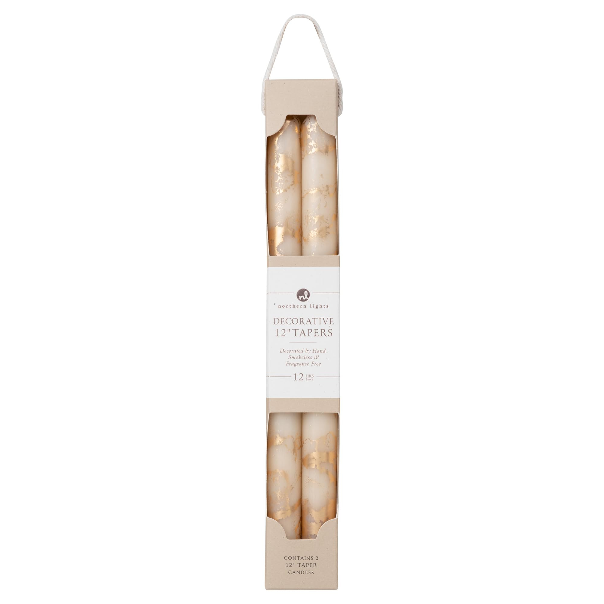 Northern Lights Candles Premium Tapers - 12" 2pk - Cream w/Gold - 73308 | Amazon (US)