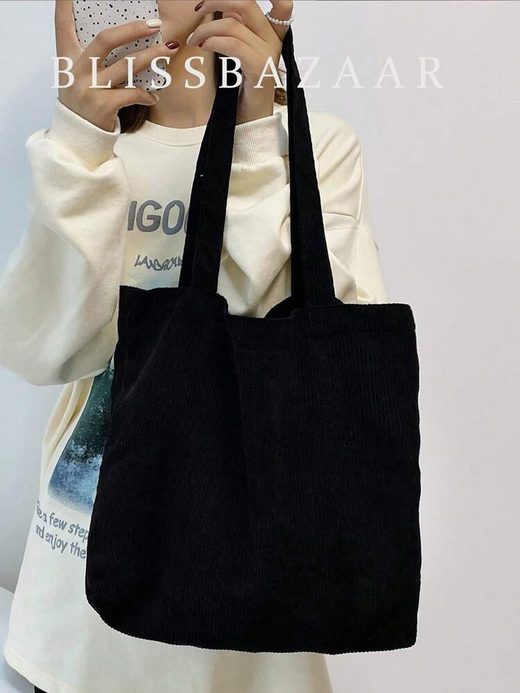 Lightweight,Business Casual Minimalist Corduroy Shoulder Tote Bag For Teen Girls Women College Students,Rookies & White-Collar Workers Perfect For Office,College,Work ,Business,Commute,Outdoors, Travel, OutingsSchool Bag,Large Capacity,Classic Casual,Foldable,Portable, Suitable For Teen Girls Women College Students, Perfect For Back To School,First Day Of School,Middle School, High School,Shopping, Perfectly Matching With Fall Outfits Women | SHEIN