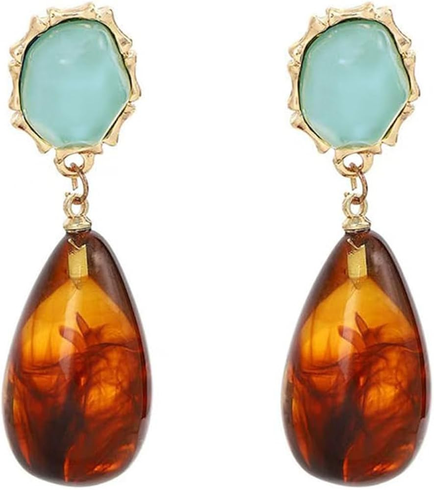 Vintage Amber Teardrop Statement Earrings for Women, Lightweight Resin Waterdrop Drop Earrings, H... | Amazon (US)