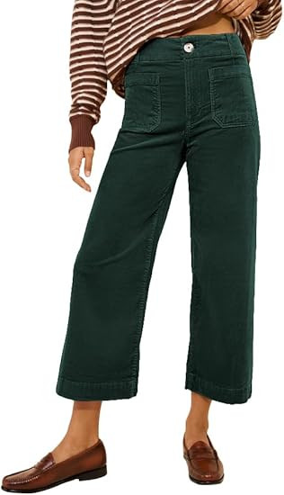 miduo Womens Casual Button Zipper High Waisted Straight Leg Wide Leg Corduroy Pants with Pockets ... | Amazon (US)