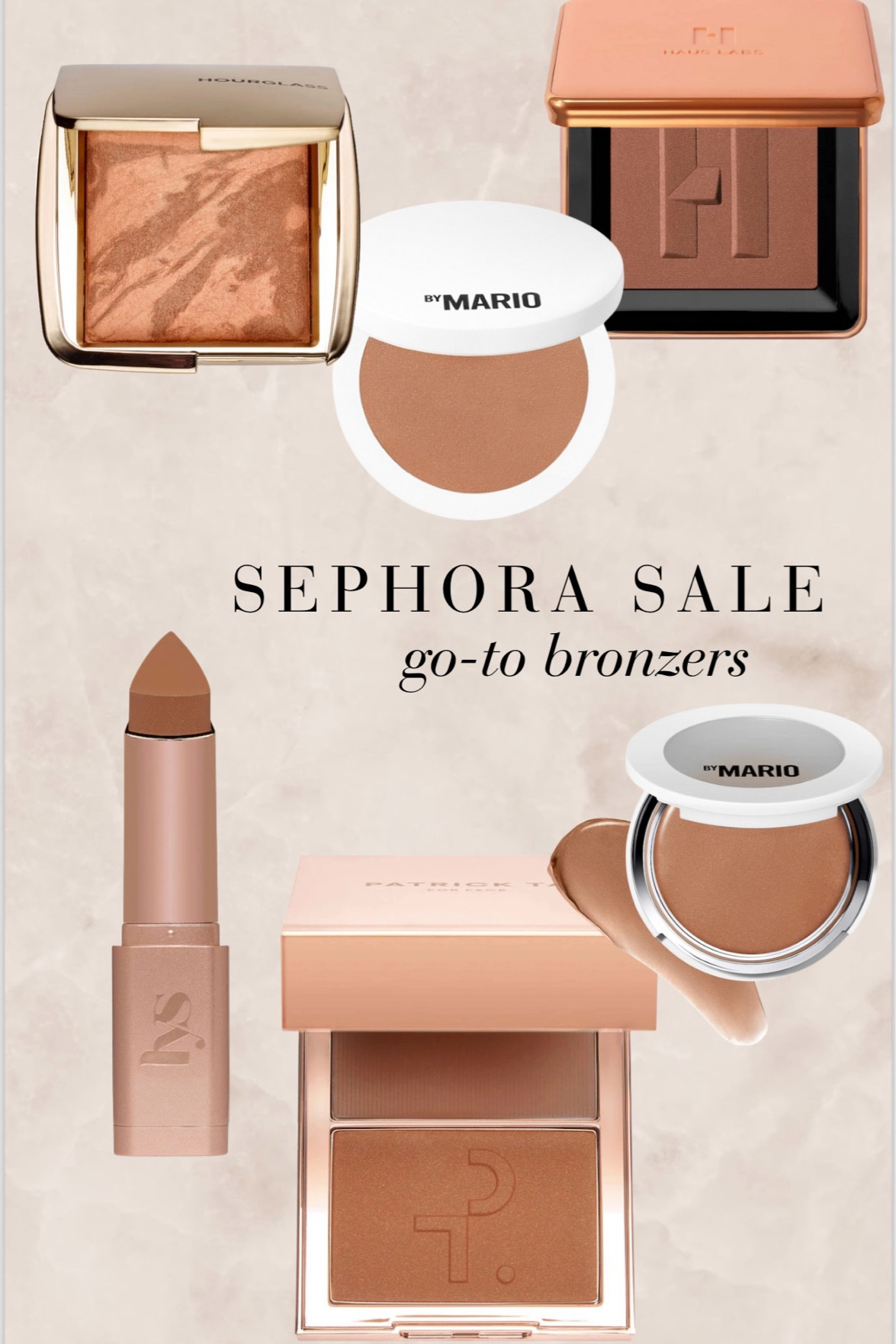 These bronzers are staples in my makeup kit! 
Creams- the LYS and the makeup by Mario soft sculpt skin enhancer 
Powders- haus labs, hourglass gives you a sunkissed glow, makeup by Mario powder bronzer 
Patick ta is a duo with both cream and powder 

#sephorasale 

#LTKHoliday #LTKBeauty #LTKSaleAlert