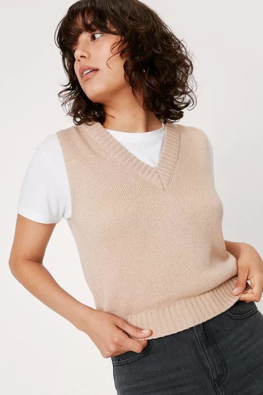 Petite Knitted V Neck Sweater Vest | Nasty Gal (US)