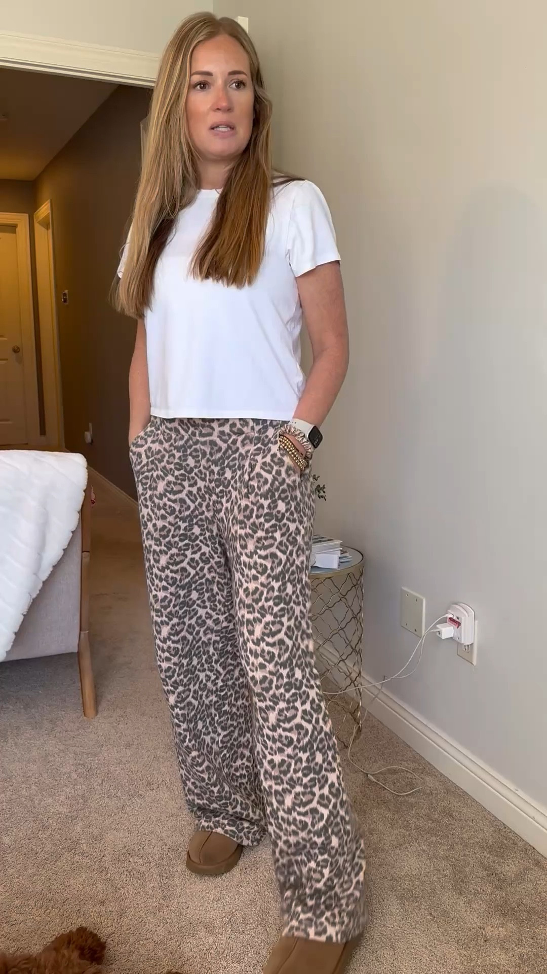 Leopard cozy trouser pants, elastic waist, wide leg, sneakers, denim jacket, designer purse, casual but cute spring outfit #outfit #springoutfit #jacket #sneakers #leopard


#LTKOver40 #LTKSaleAlert #LTKStyleTip