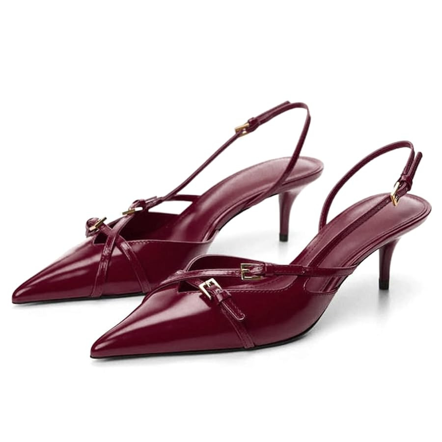 MICIFA Slingback Kitten Heels for Women Pointed Toe Stiletto Heels Slip On Pumps with Buckled Str... | Amazon (US)