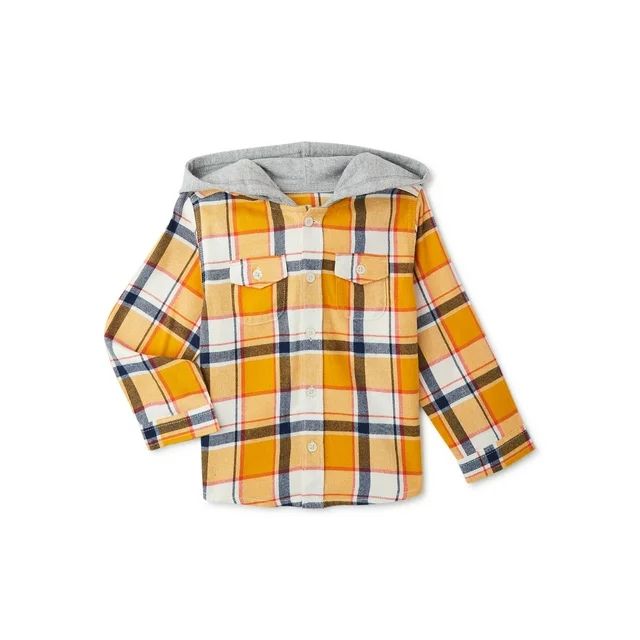 Wonder Nation Baby and Toddler Boys’ Hooded Flannel Shirt, Sizes 12M-5T - Walmart.com | Walmart (US)