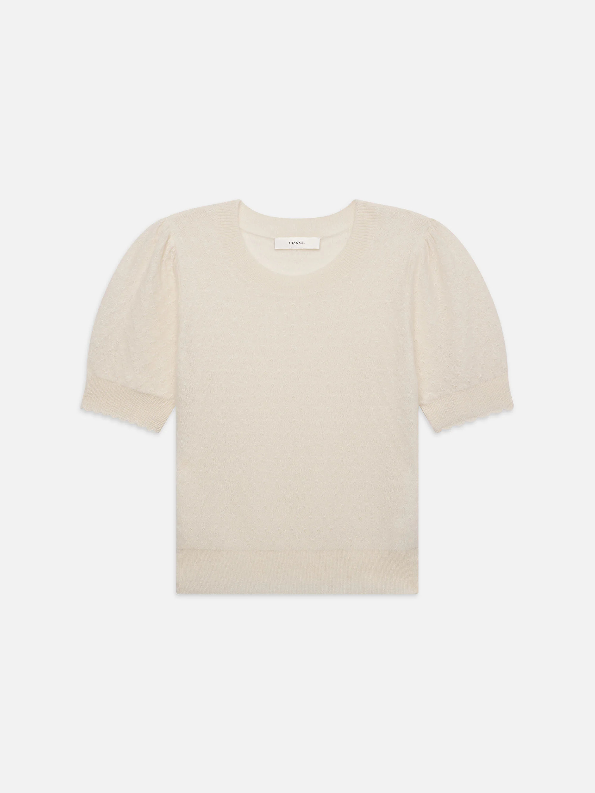 Pointelle Puff Sleeve Sweater  in  Cream | Frame Denim