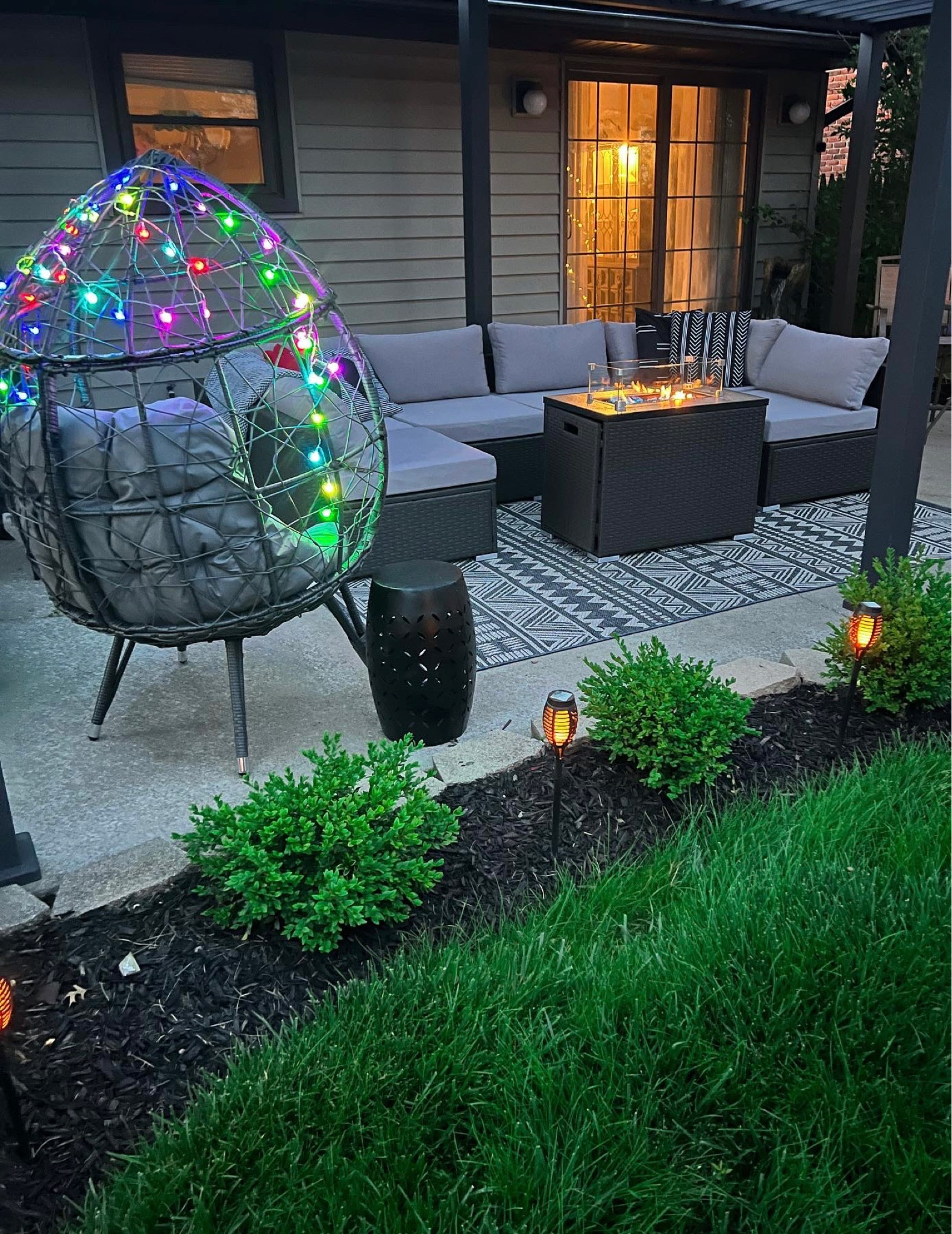 Outdoor patio and pergola views with my outdoor sectional sofa and egg chair - aluminum pergola with louvres found on Amazon and Wayfair - outdoor sofa - outdoor rug - Amazon home - Amazon finds 

#LTKSeasonal #LTKunder100 #LTKhome