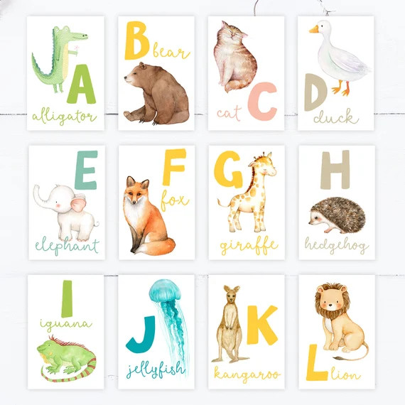 Animal alphabet card set Alphabet flash cards abc Nursery wall cards abc cards Classroom decor IN... | Etsy (US)