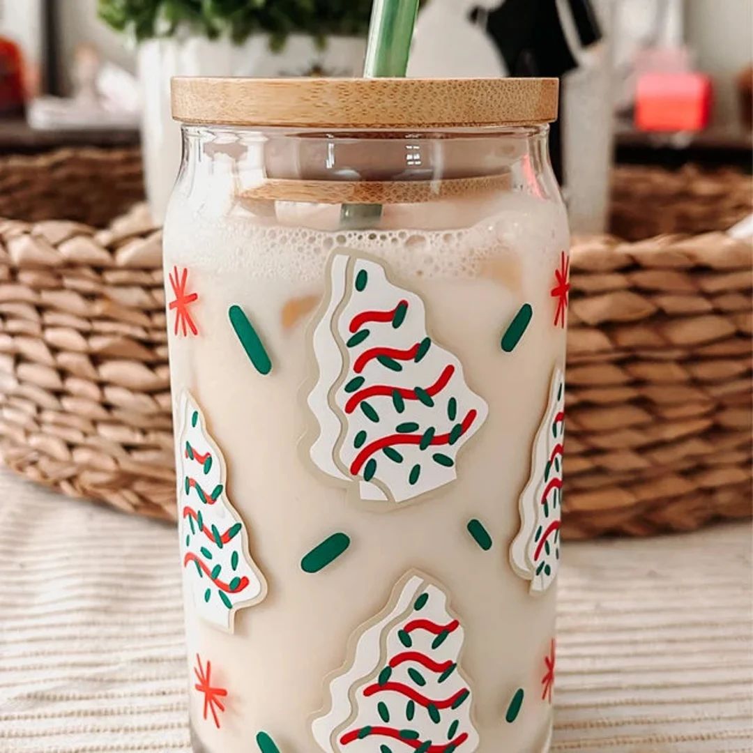 Christmas Tree Sprinkle Snack Iced Coffee Glass Christmas - Etsy | Etsy (US)
