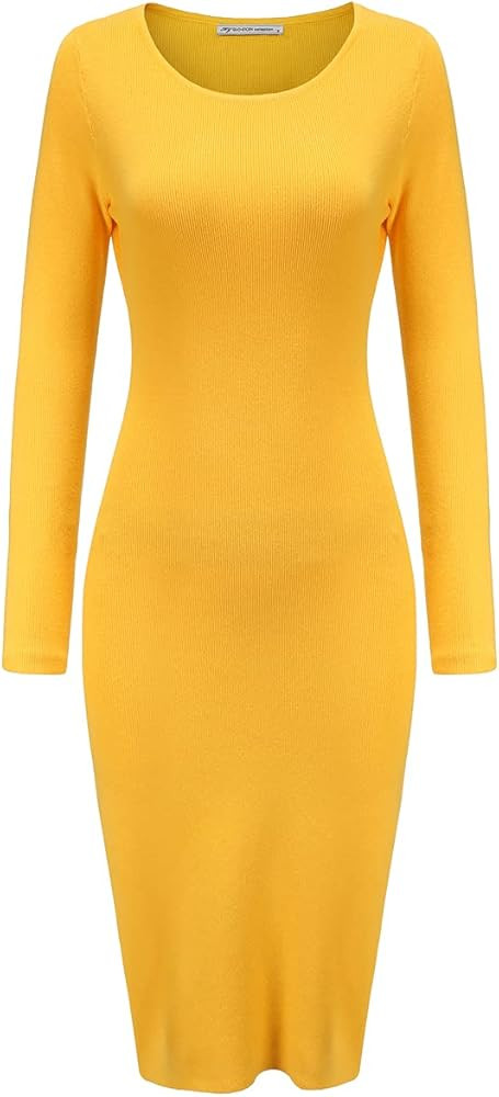 Women's Knee Length Long Sleeve Knitted Ribbed Screw Neck Bodycon Winter Sweater Dresses 2616 | Amazon (US)