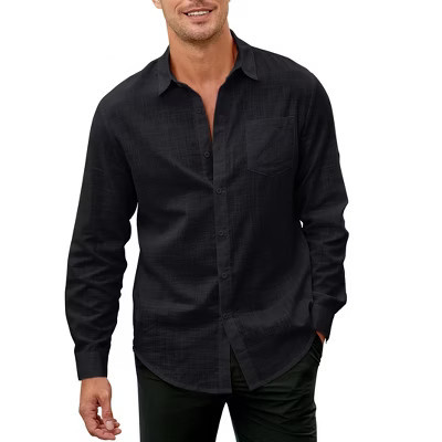 Clearlove  Mens Button Down Linen Shirts Casual Long Sleeve Dress Shirts Regular Fit CottonBlack,XL | Target