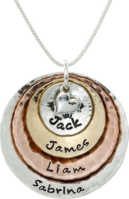 AJ's Collection My Four Treasures Personalized Necklace with 4 Customizable Discs in Sterling Sil... | Amazon (US)