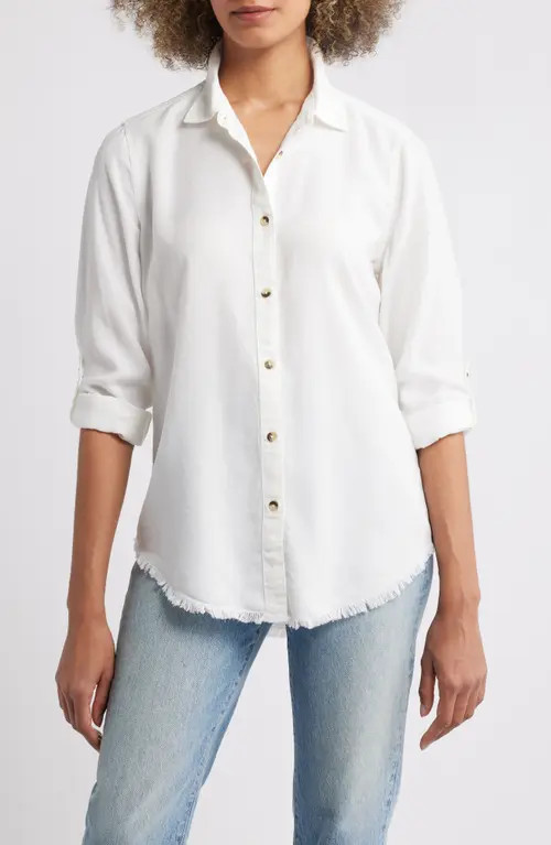 APNY Frayed Hem Button-Up Shirt in White at Nordstrom, Size Small | Nordstrom