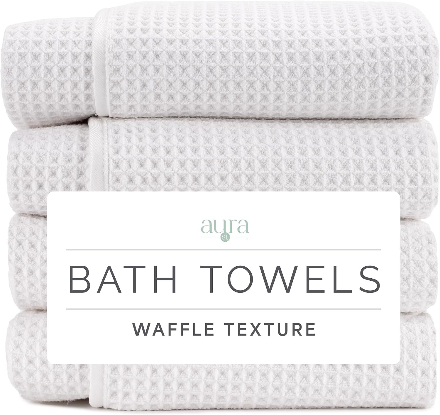 S&T INC. Aura Waffle Bath Towels, 4 Pack, 30" x 60", White | Amazon (US)