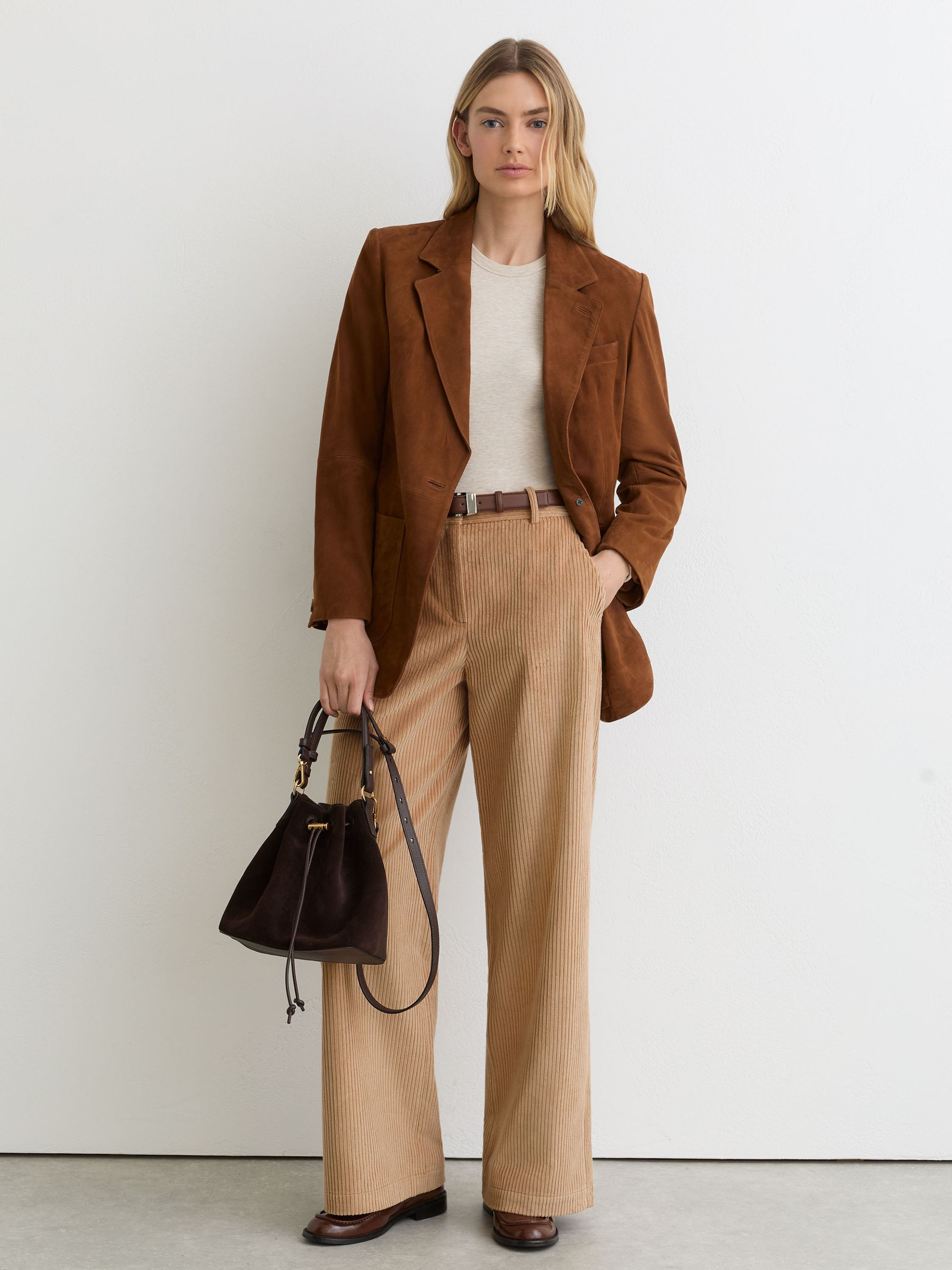 Reiss Cotton Corduroy Wide-Leg Trousers in Camel - REISS | Reiss UK