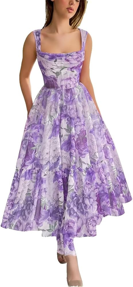 Cute Tulle Floral Print Prom Dress Long Senior Evening Gown for Girls WD109 | Amazon (US)