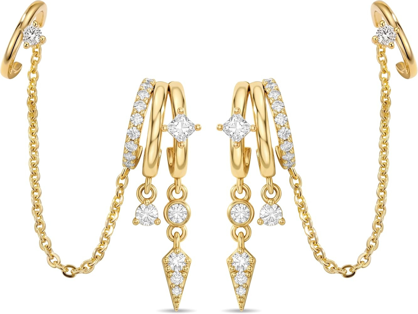 Triple Huggie Stacked Earrings for Women Gold Chain Drop Dangle Earrings Cute Statement CZ Earrin... | Amazon (US)