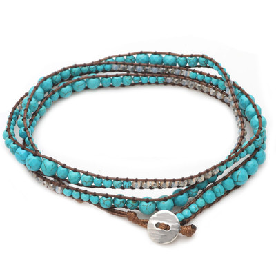 Crystal and Reconstituted Turquoise Beaded Wrap Bracelet | NOVICA