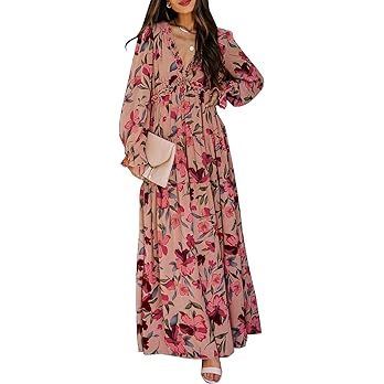 BLENCOT Womens Casual Floral Deep V Neck Long Sleeve Long Evening Dress Cocktail Party Maxi Weddi... | Amazon (US)