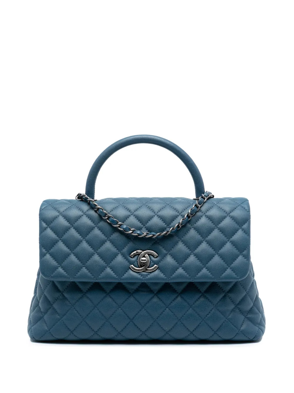 CHANEL Pre-Owned 2016-2017 Medium Quilted Caviar Coco Top Handle Bag Satchel | Blue | FARFETCH | Farfetch Global