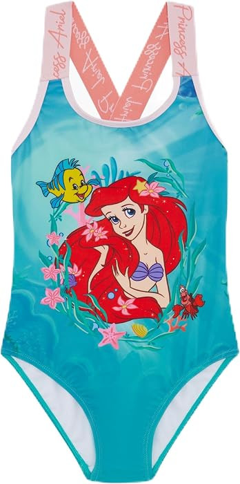 Disney The Little Mermaid Official Girl's Swimwear, One Piece Swimming Costume Featuring Ariel, A... | Amazon (UK)