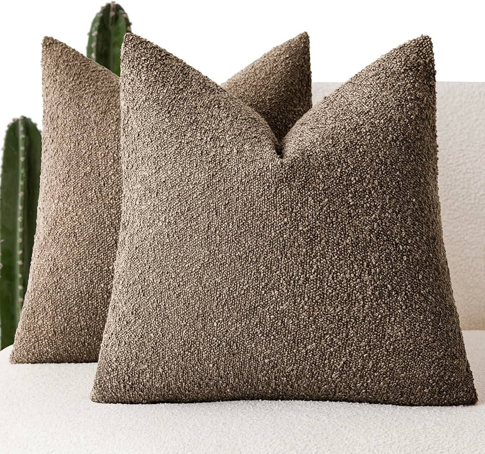 Foindtower Set of 2, Decorative Textured Boucle Throw Pillow Covers Accent Solid Pillow Cases Sof... | Amazon (US)
