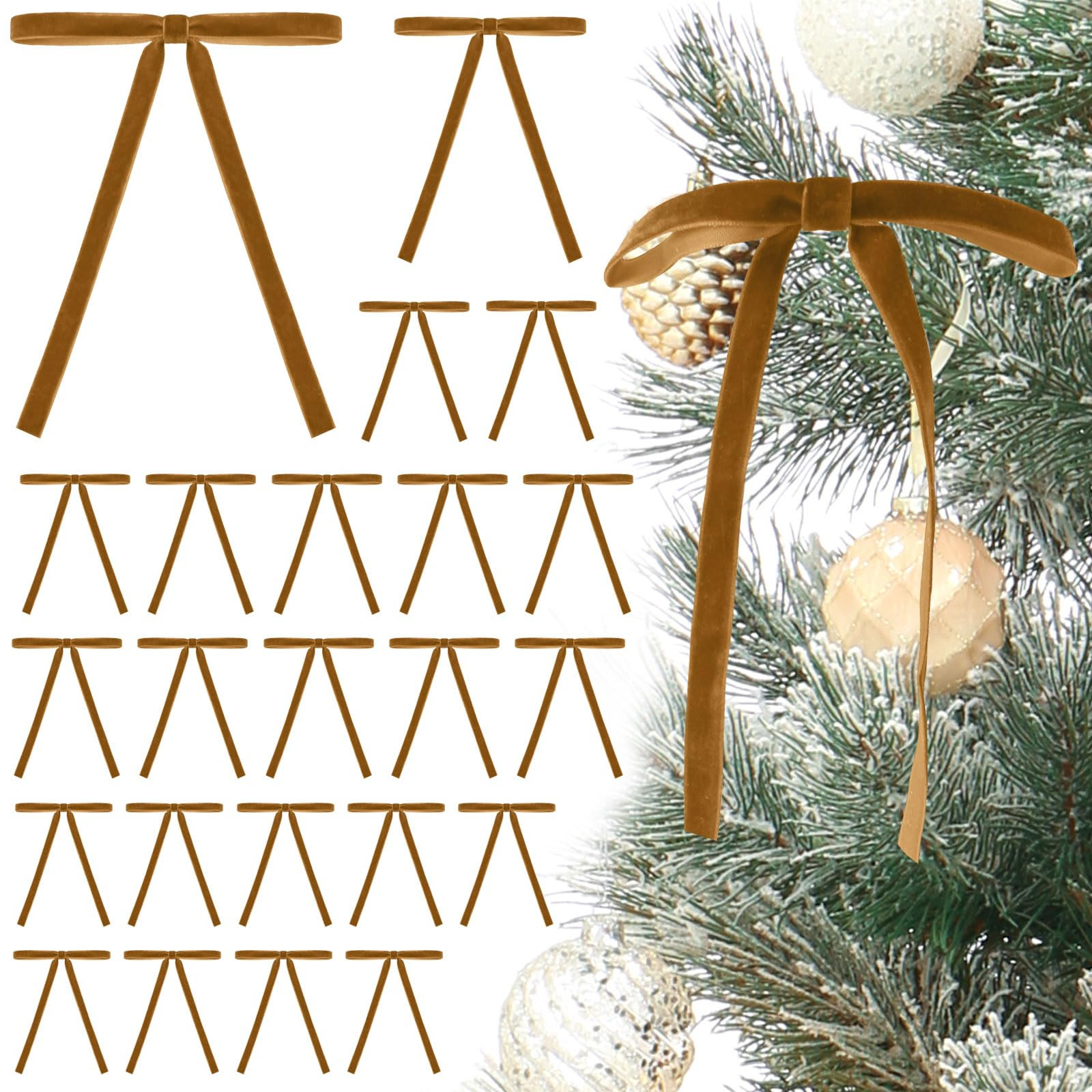 24 Pcs Light Brown Velvet Bows for Christmas Tree,Velvet Bows Ornaments Christmas Tree Bow for Gi... | Amazon (US)