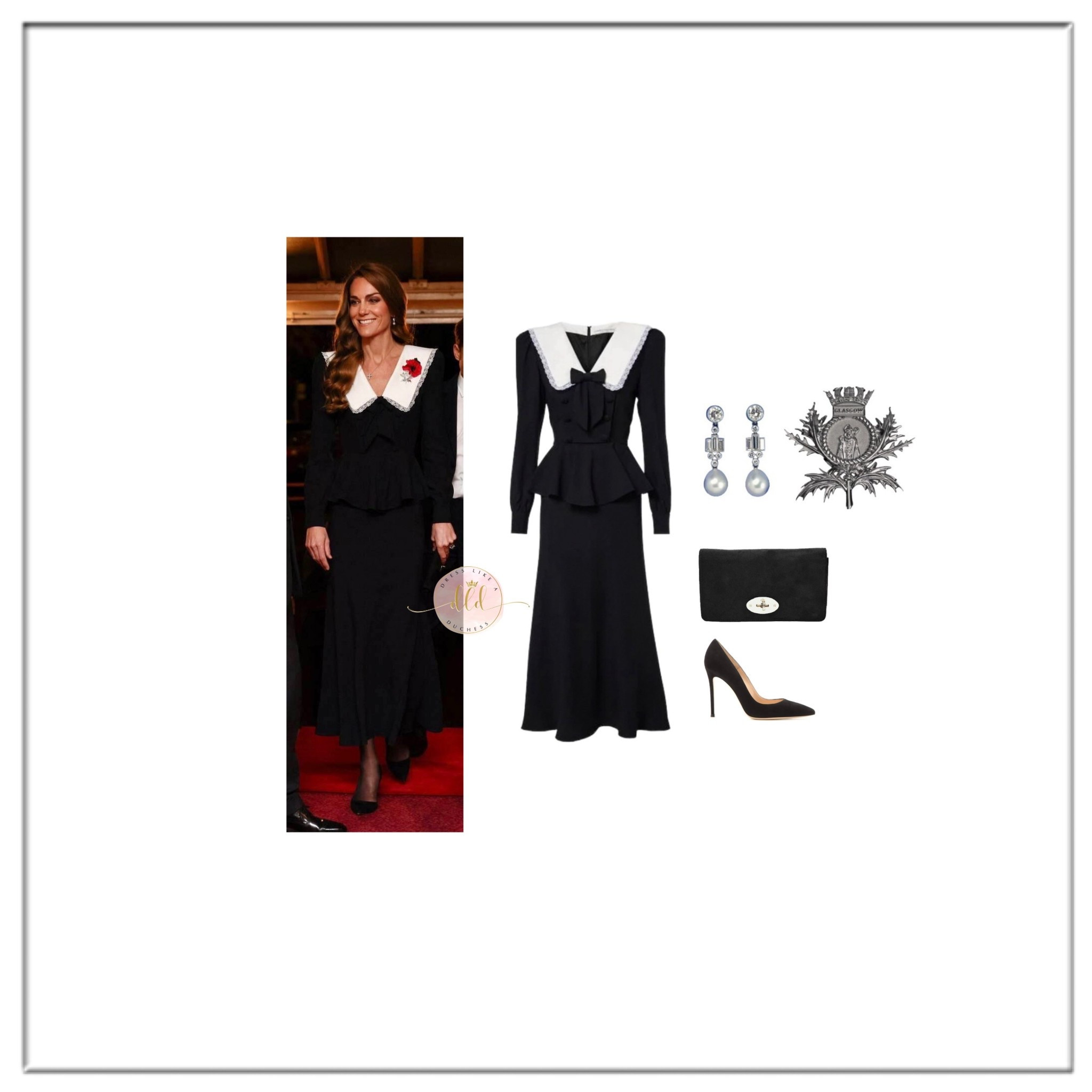 11/8/25 Kate Middleton at the Festival of Remembrance in Alessandra Rich + Mulberry clutch + Rossi 105 pumps + James Porter thistle brooch 