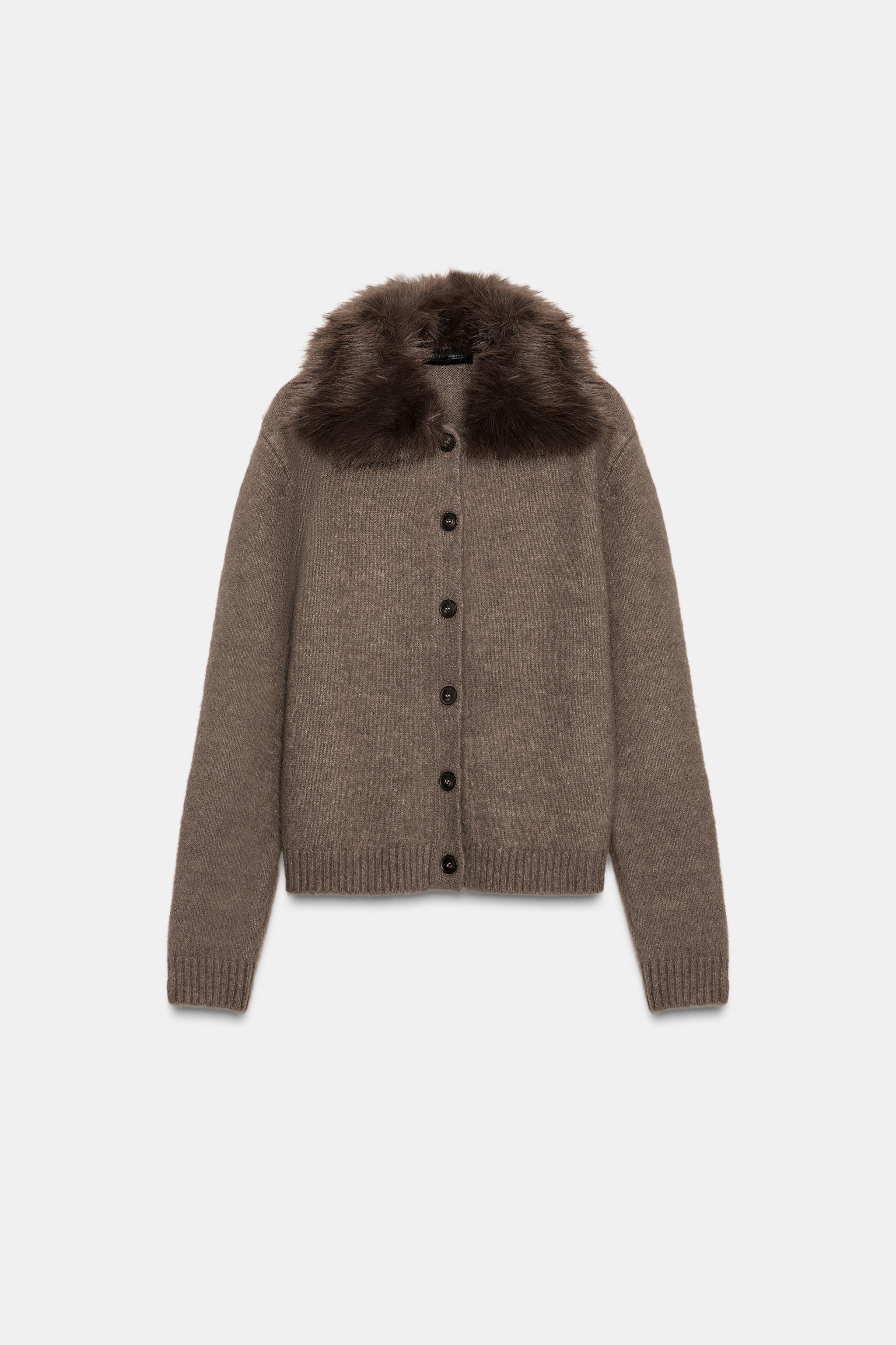 FAUX FUR LAPEL KNIT CARDIGAN | Zara UK