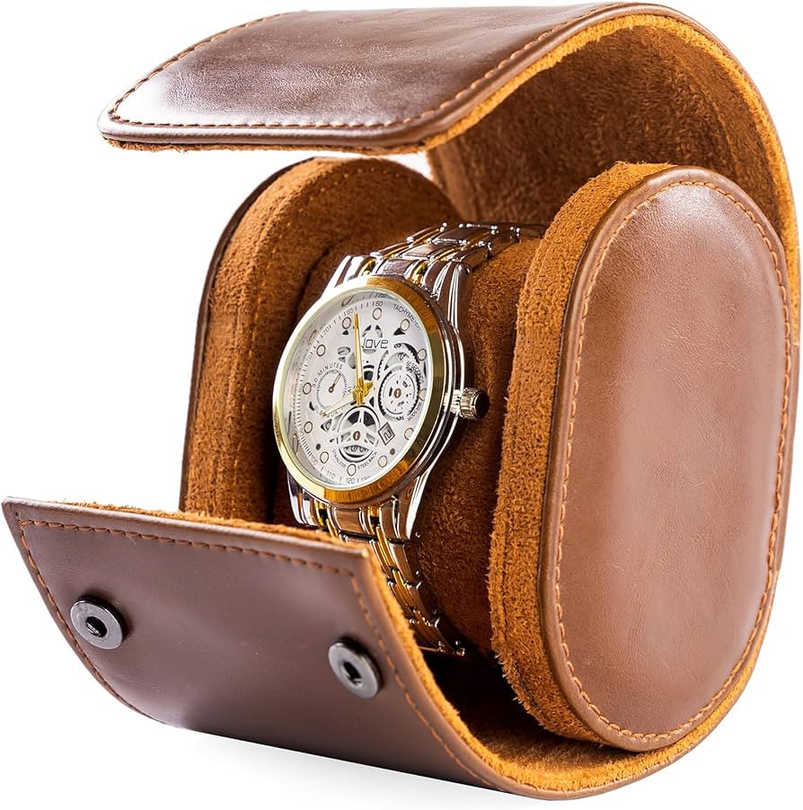 MR.OKAY Single Watch Travel Case-Classic Leather Watch Case With Superb Texture.Portable Watch Ro... | Amazon (US)