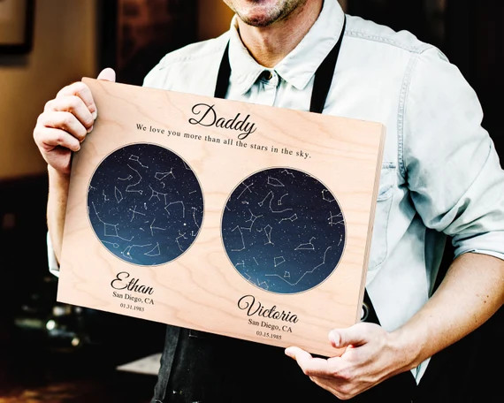 Stars On A Date Fathers Day Gift From Kids For Dad Personalized Star Map Print Wood Gift For Dad ... | Etsy (US)