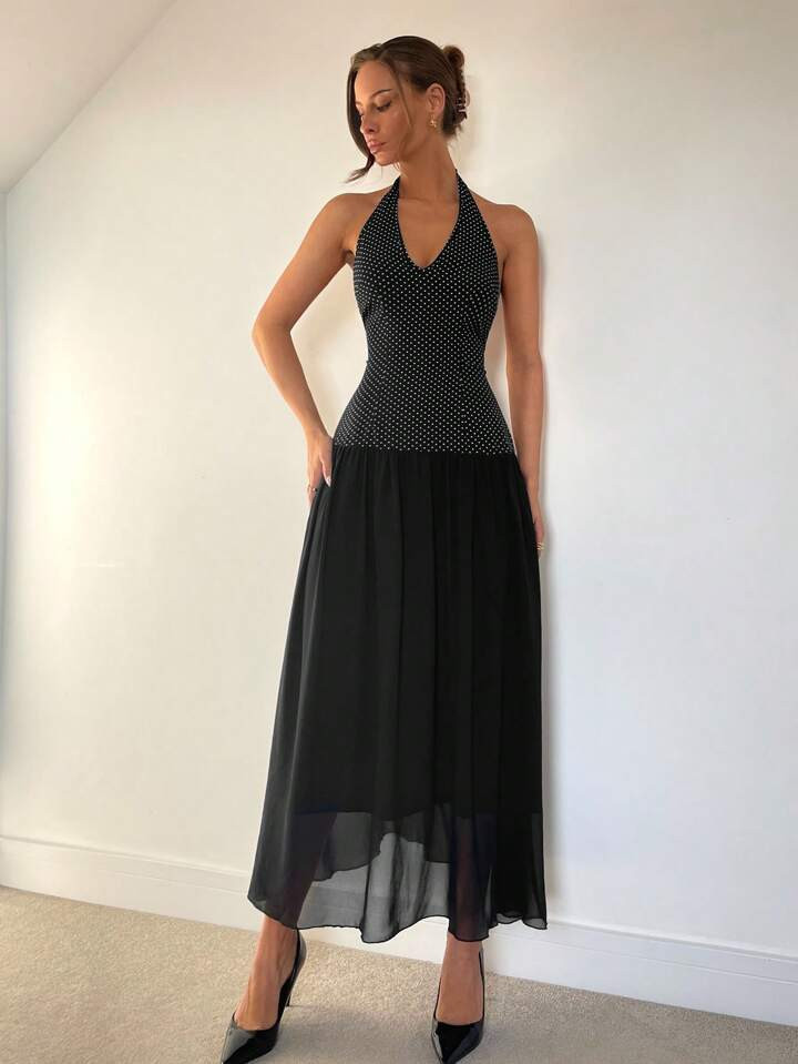 Calvaya Elegantes Midikleid Mit V-Ausschnitt Und Schleife Am Hals Für Damen | SHEIN