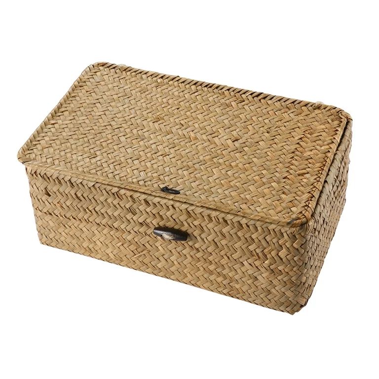 Storage Basket Woven Baskets  Box Seaweed Boxes Decorative Rattan Desktop Lid Lids Organizing Tab... | Walmart (US)