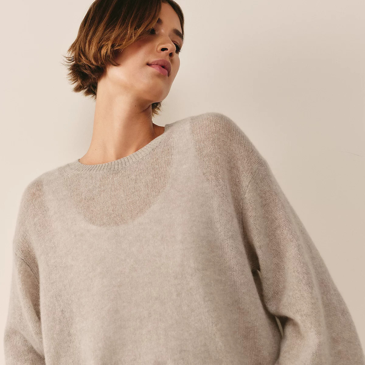 The White Company Layering Cashmere Wide Sleeve Jumper, Mid Taupe Marl, Size: XS | The White Company UK & ROW