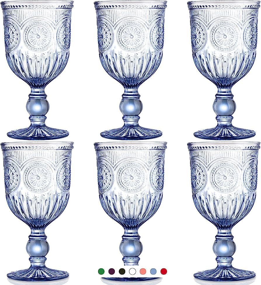 Yungala Blue Wine Glasses Set of 6 Blue Goblets - Blue Glassware for Vintage Wine Glasses, Colorf... | Amazon (US)