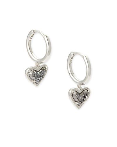 Ari Heart Silver Huggie Earrings in Platinum Drusy | Kendra Scott