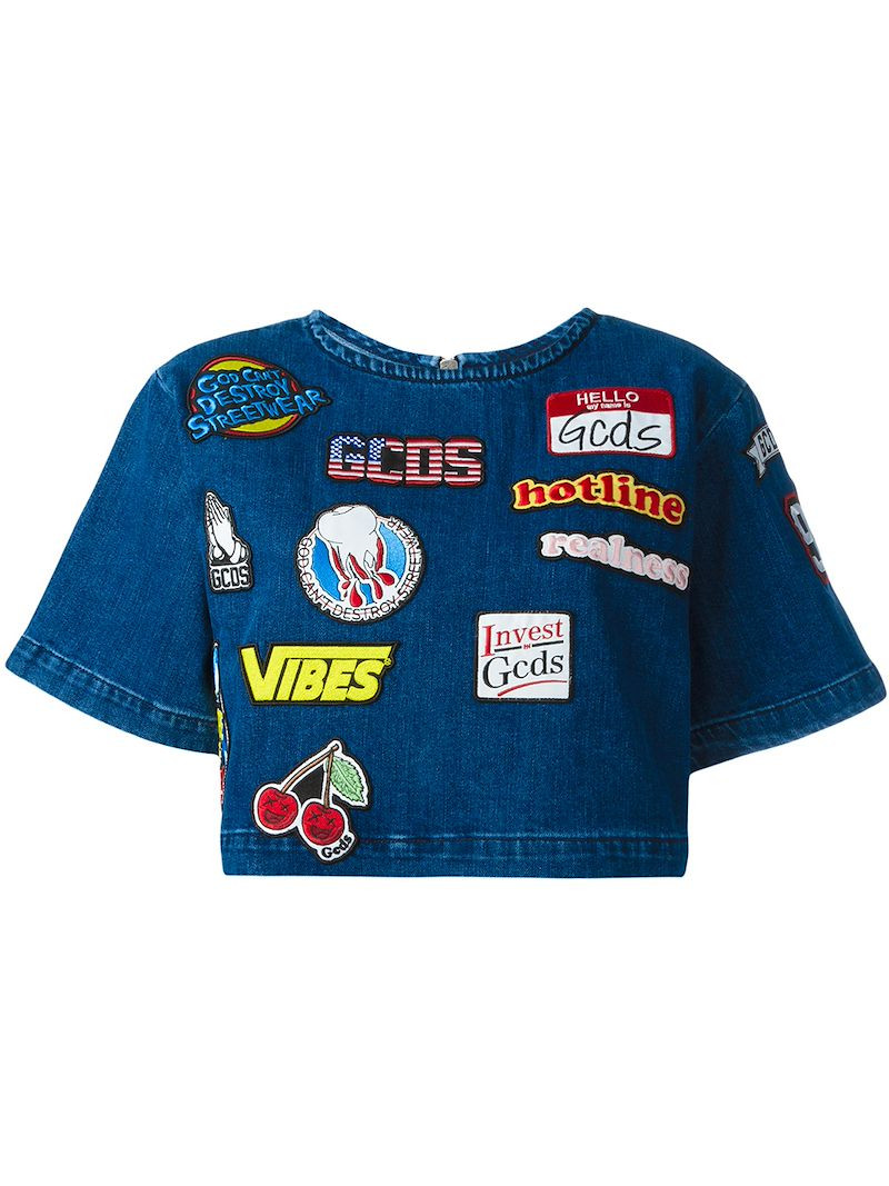 Gcds patch detail denim cropped top | FarFetch US