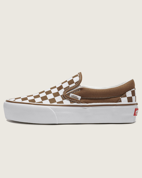 Vans Classic Slip-On Platform Checkerboard Shoes (Checkerboard Sepia Brown) - 4.5 Boys / 6.0 Women | Vans (US)