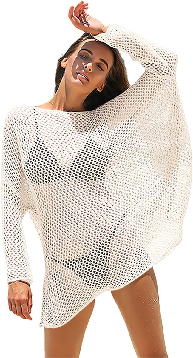 Anlaey Women's Beach Crochet Cover Ups Bathing Suit Hollow Out Swimwear Fishnet Swimsuit Bikini C... | Amazon (US)