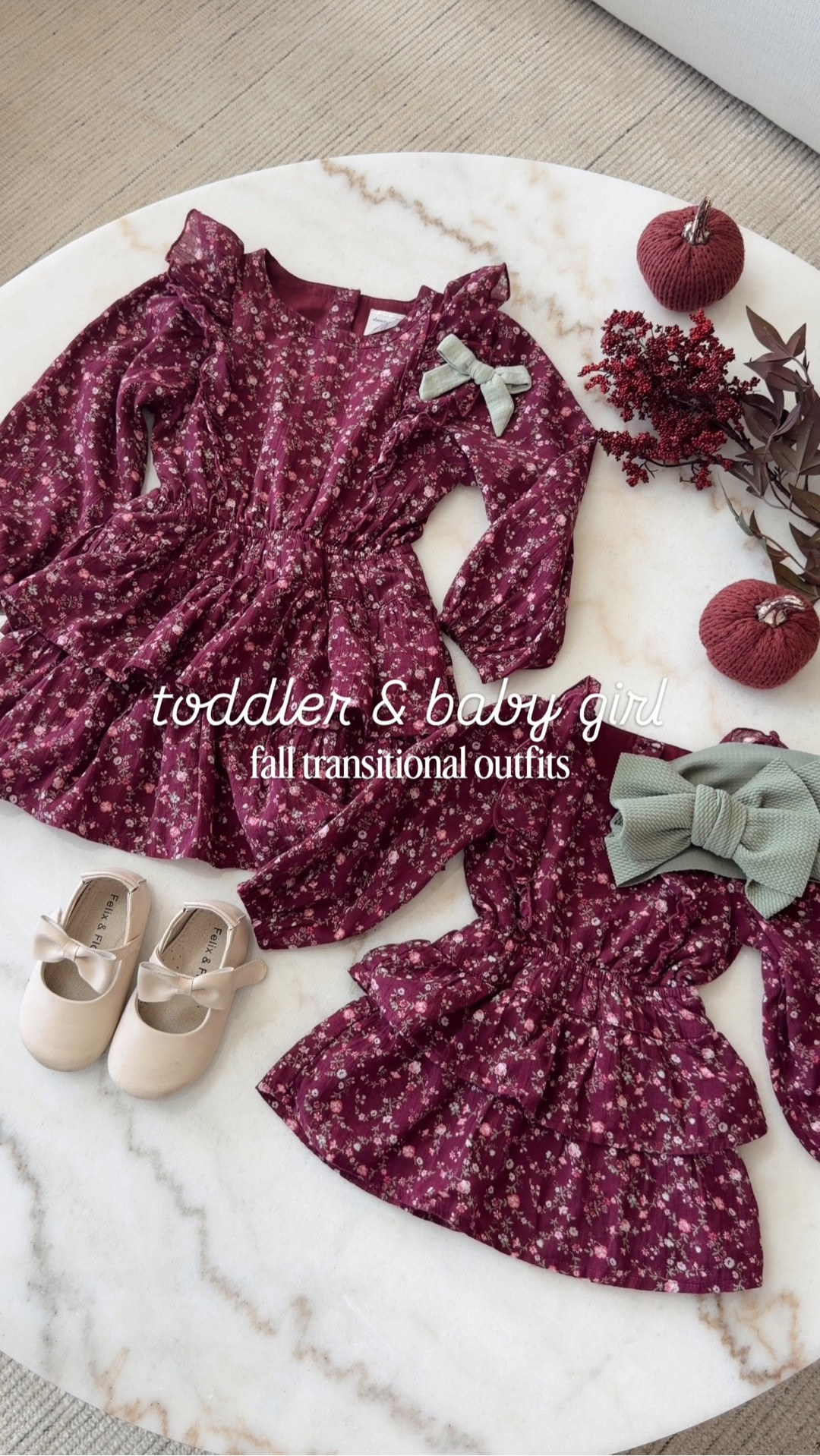 Toddler girl fall outfits. Love these matching or coordinating outfits for a toddler girl and baby girl. From cotton floral dresses in rich hues to classic cable knit sweater dresses and sweatpants jeans!

#LTKmomlife #LTKBaby #LTKKids