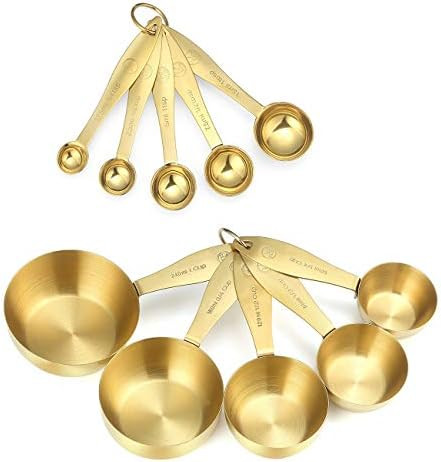 Gold Measuring Cups and Spoons Set, Stainless Steel 10 Piece Set, Stackable 5 Measuring Cups and ... | Amazon (US)